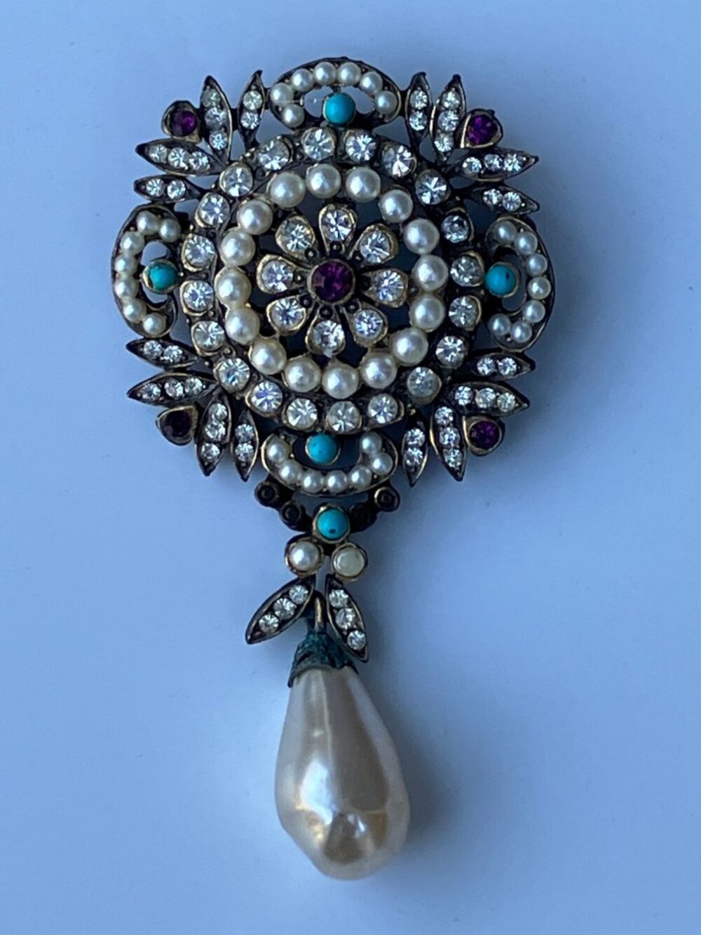 Kramer Rhinestone Pearl Dangle Pendant/Brooch - Picture 11 of 12